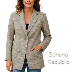 Banana Republic Cream Black Woven Cotton Blazer NWT Size 6